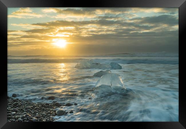 Icelandic Views - Jökulsarlon sunrise Framed Print by Gail Johnson