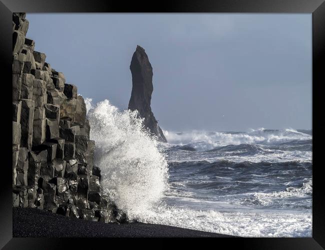 Reynisdrangar sea stacks from beach  - Icelandic Views Framed Print by Gail Johnson