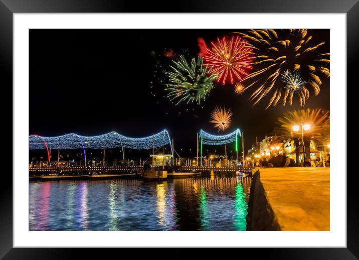   Fireworks Curacao Views Framed Mounted Print by Gail Johnson