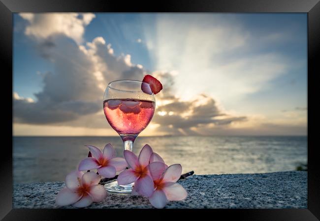   Sunset drinks at the ocean  Curacao views Framed Print by Gail Johnson
