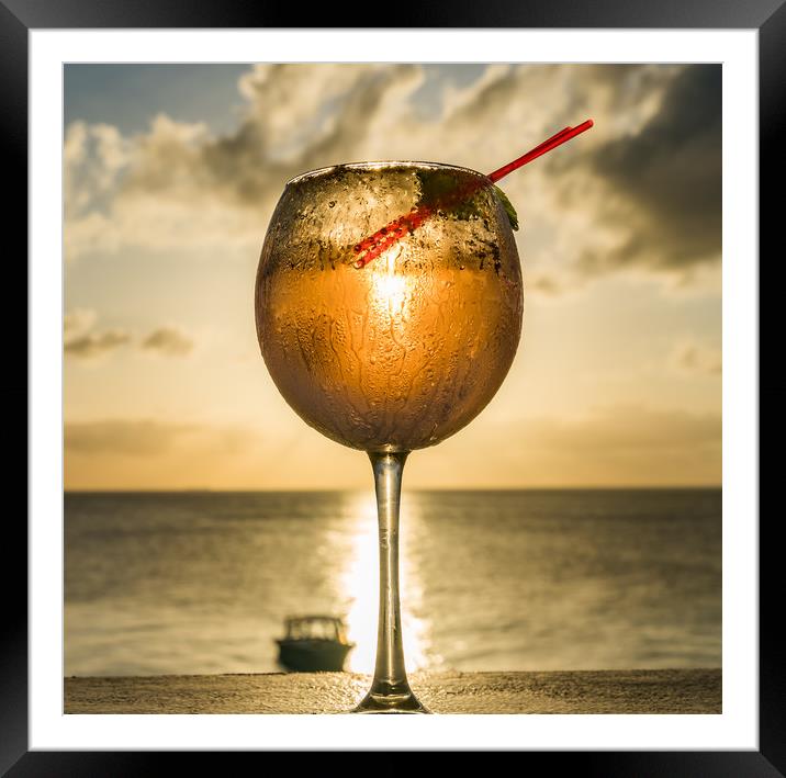  Sunset cocktail at the bar - Curacao Views Framed Mounted Print by Gail Johnson