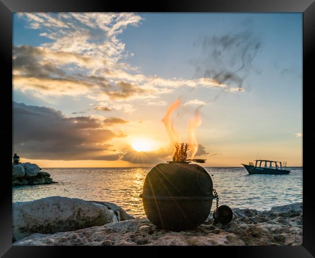   Sunset at Coral estate Curacao views  Framed Print by Gail Johnson