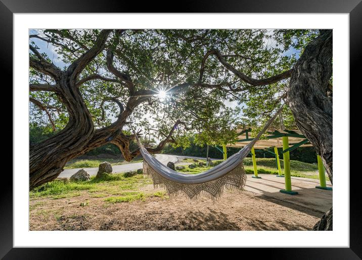 Handmade hammock at  the beach  Framed Mounted Print by Gail Johnson