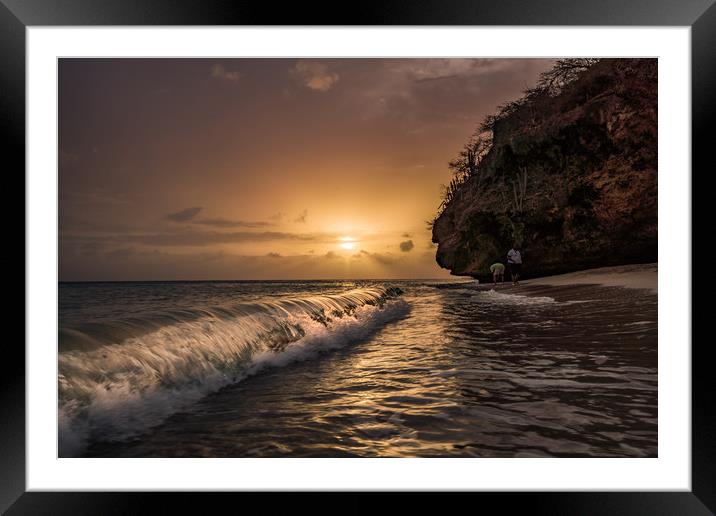 A fantastic sunset at the beach with a bonfire and Framed Mounted Print by Gail Johnson