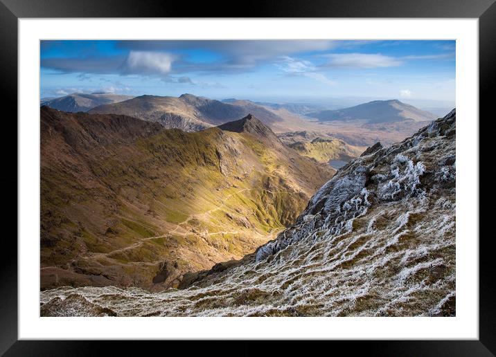 Views from Snowdon the highest mountain in England Framed Mounted Print by Gail Johnson