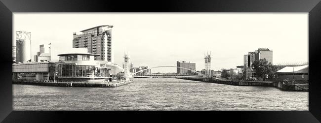 Manchester Ship Canal - Salford Quays Mono Pano Framed Print by Glen Allen