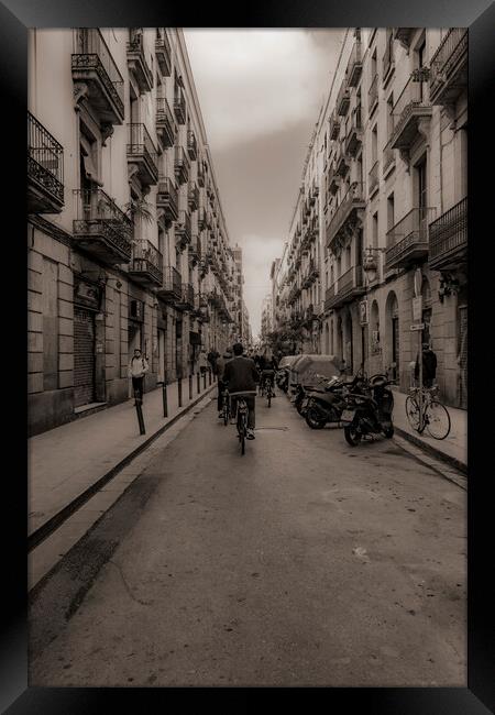 A Barcelona Street - Sepia Framed Print by Glen Allen