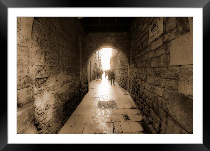 A Barcelona Archway - Sepia Framed Mounted Print by Glen Allen