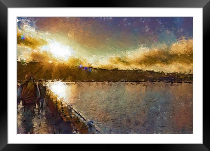 Winter Sunset over Baiting's Reservoir - Oil Painting Effect Framed Mounted Print by Glen Allen