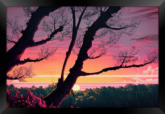 Forest Sunset 01 AI Generated Artwork Framed Print by Glen Allen