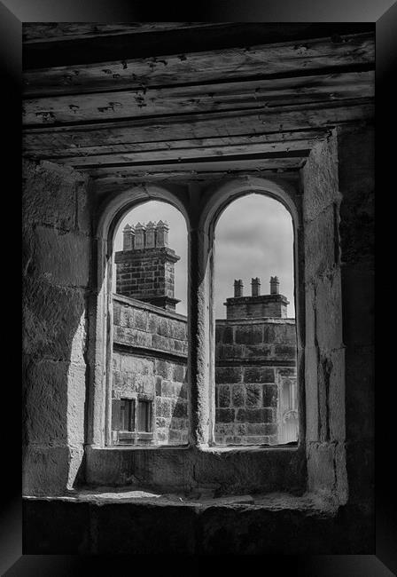 Skipton Castle - View Through Medieval Windows 05 - Mono Framed Print by Glen Allen