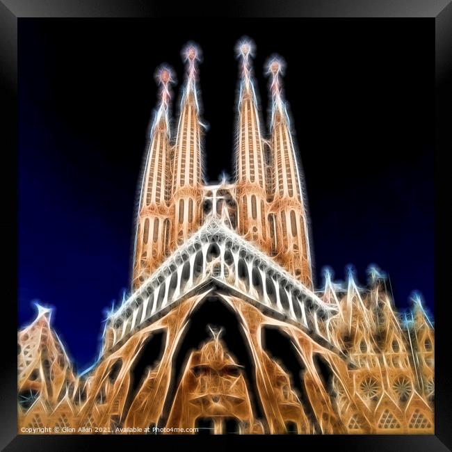 Sagrada Familia Neon Framed Print by Glen Allen