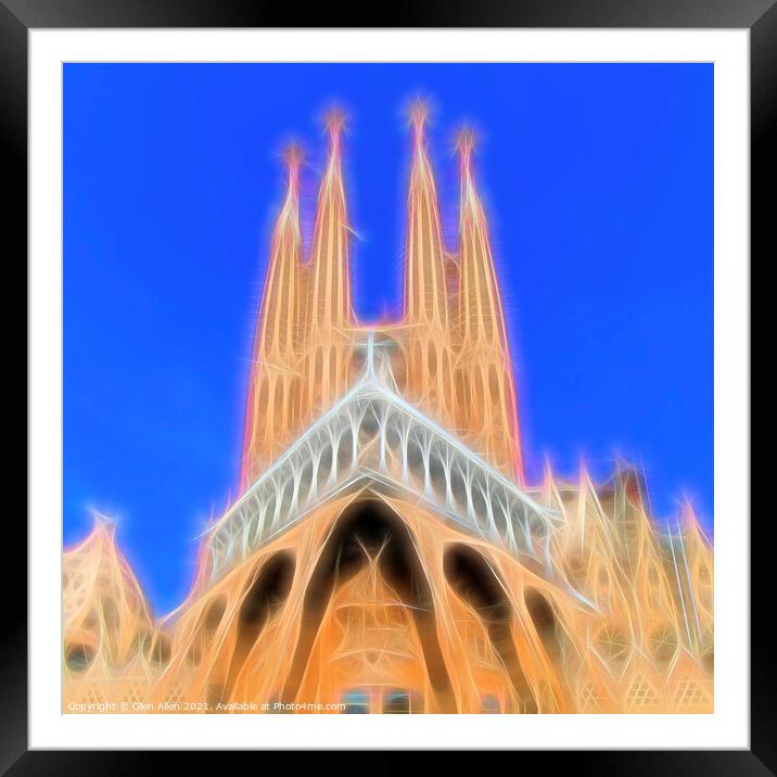 Sagrada Familia Daylight Neon - Abstract  Framed Mounted Print by Glen Allen