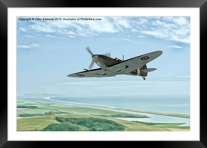 Spitfire On Patrol Framed Mounted Print by John Edwards