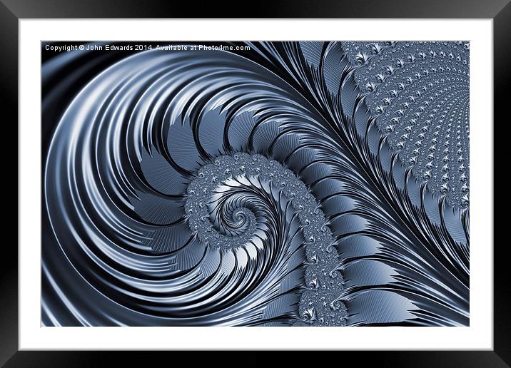 Cyan Scrolls Abstract Framed Mounted Print by John Edwards