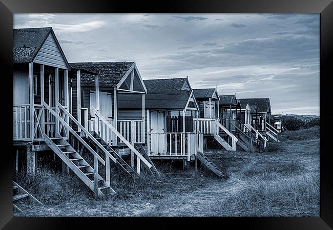Old Hunstanton Beach Huts Cyanotype Framed Print by John Edwards
