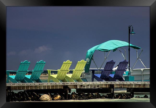 Adirondack chairs, Coyaba, Mahoe Bay, Jamaica. Framed Print by John Edwards