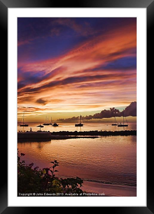 Crown Point Sunset, Tobago, West Indies Framed Mounted Print by John Edwards