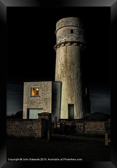 Hunstanton Lighthouse at night Framed Print by John Edwards