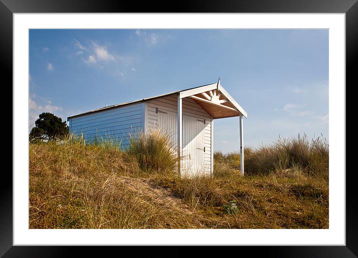 A Beach hut in the Marram Grass at Old Hunstanton, Framed Mounted Print by John Edwards