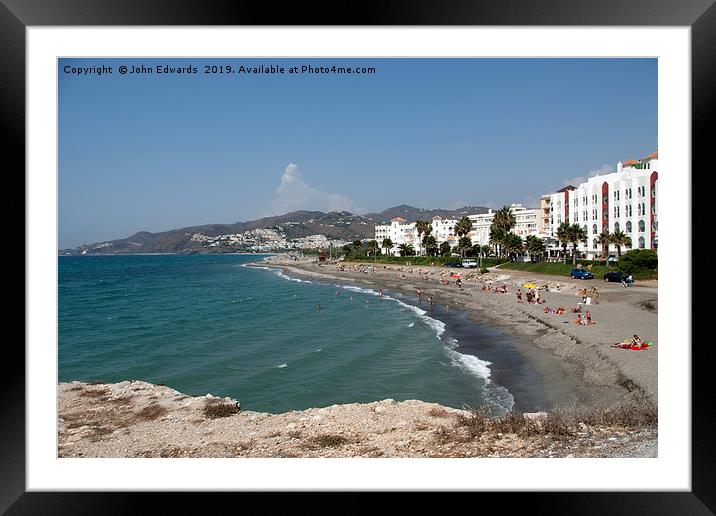 El Chucho beach, Nerja, Andalusia, Spain Framed Mounted Print by John Edwards