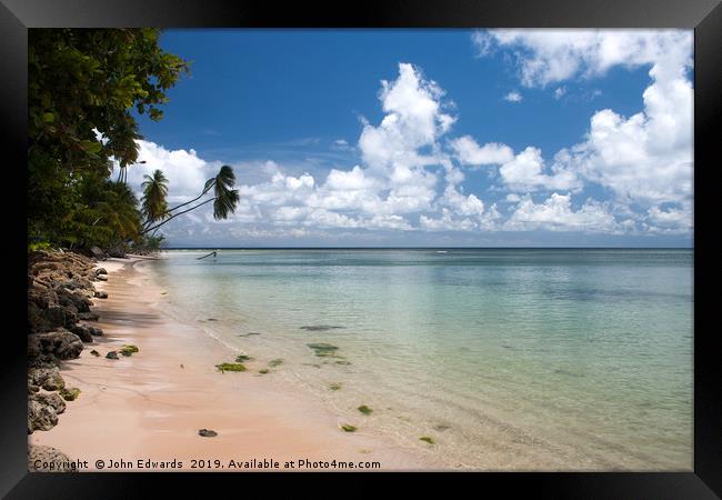 Deserted beach, Tobago Framed Print by John Edwards