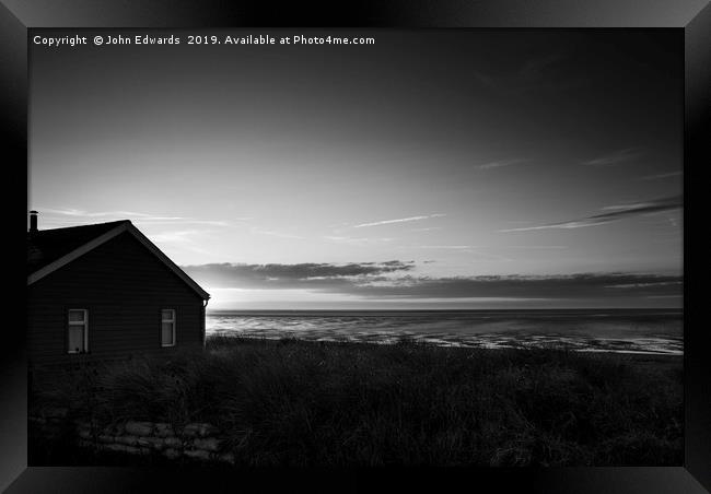 Monochrome Sunset at Snettisham Beach Framed Print by John Edwards