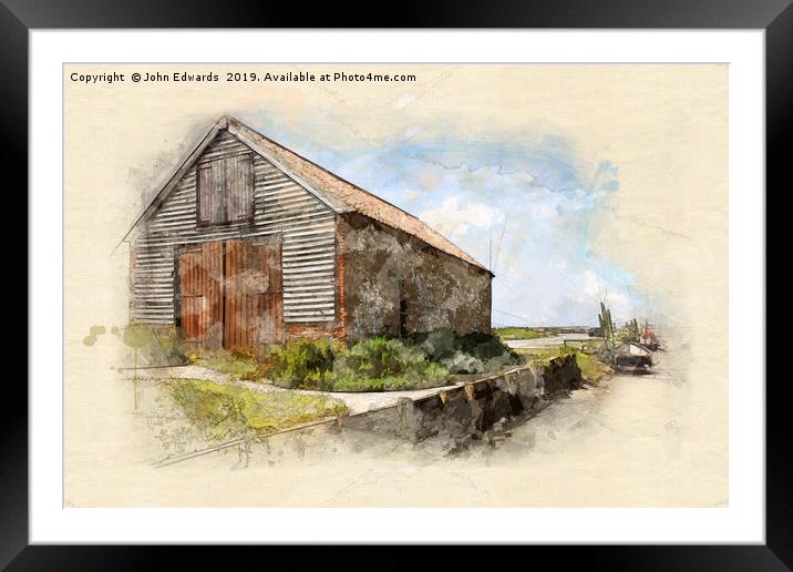 The Coal Barn at Thornham Staithe Framed Mounted Print by John Edwards