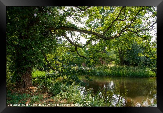 Tree Shaded Pool, Middleton, Warwickshire  Framed Print by John Edwards