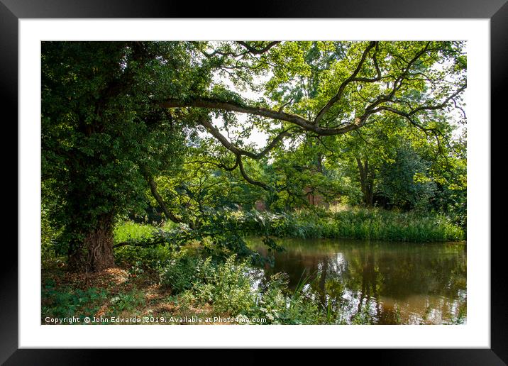 Tree Shaded Pool, Middleton, Warwickshire  Framed Mounted Print by John Edwards