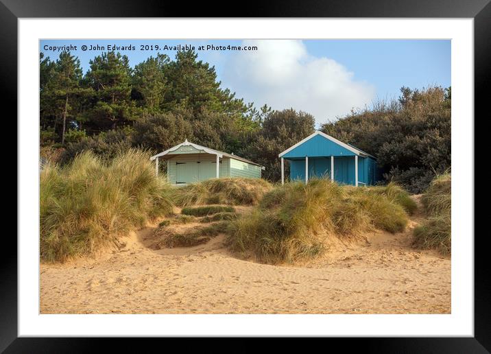 Two beach huts at Old Hunstanton Framed Mounted Print by John Edwards