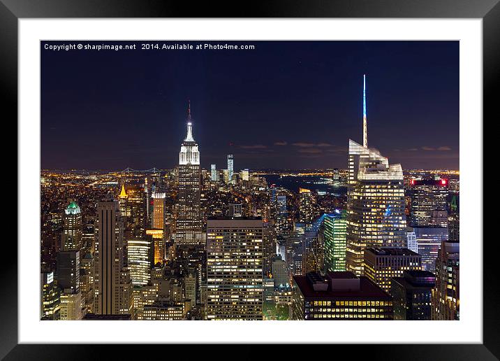 New York at Night Framed Mounted Print by Sharpimage NET