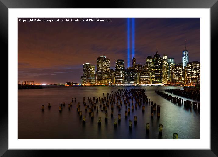 9/11 Tribute in Light from Brooklyn Framed Mounted Print by Sharpimage NET