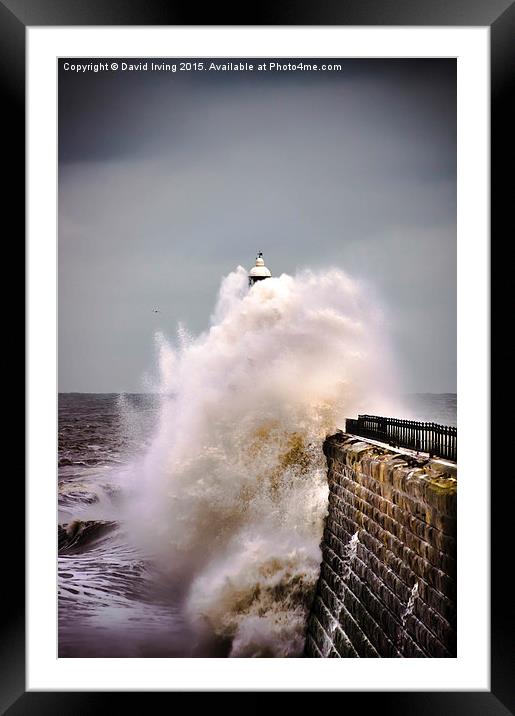 Tynemouth pier during a storm Framed Mounted Print by David Irving