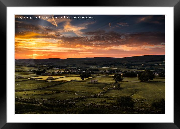 Sunset overlooking the village of Hawes in the Yor Framed Mounted Print by David Irving