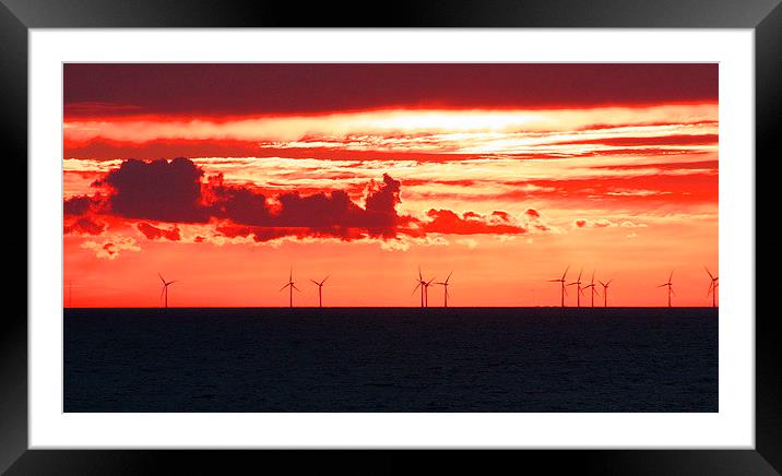 Red sunset over Thanet wind farm on a carm summer  Framed Mounted Print by Alan Glicksman