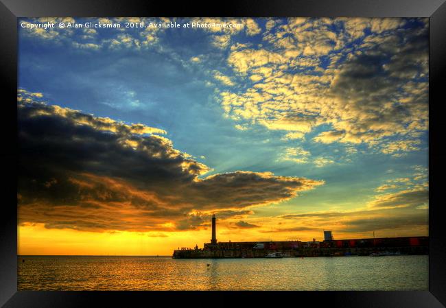 Margate harbour arm at the golden hour. Framed Print by Alan Glicksman