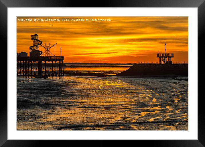 A silhouette of Herne bay pier. Framed Mounted Print by Alan Glicksman