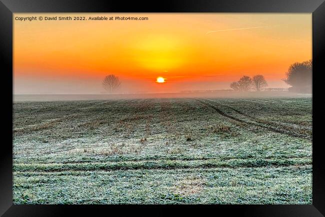 winter sunrise over a frozen field Framed Print by David Smith
