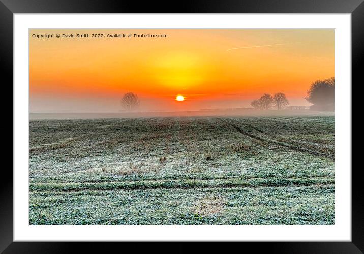 winter sunrise over a frozen field Framed Mounted Print by David Smith