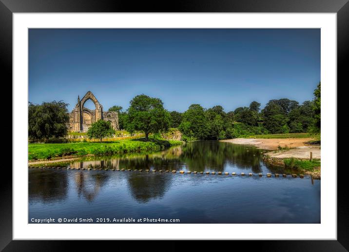 Bolton Priory And Stepping Stones Framed Mounted Print by David Smith