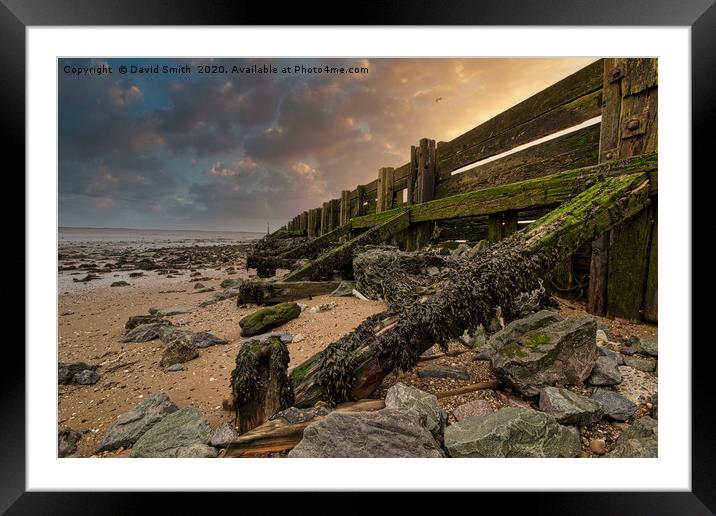 Groynes At Low Tide Framed Mounted Print by David Smith