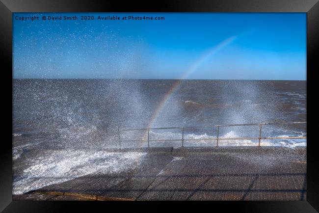 Rainbow in the Spray at high tide at cleethorpes Framed Print by David Smith
