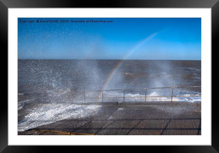 Rainbow in the Spray at high tide at cleethorpes Framed Mounted Print by David Smith