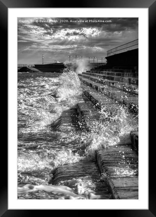 High Tide Battering The Sea Defences Framed Mounted Print by David Smith