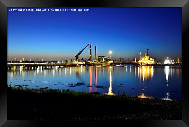  The River Thames at night at gravesend promenade. Framed Print by pristine_ images