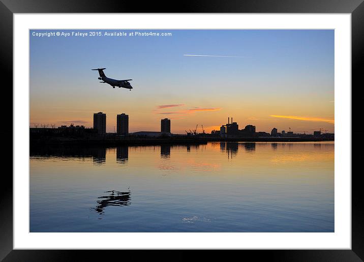  Arriving Plane at Sunset Framed Mounted Print by Ayo Faleye