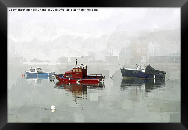  Boats in mist at Shoreham Framed Print by Michael Chandler