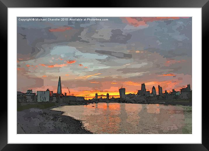  London skyline sunset. Digital water colour. Framed Mounted Print by Michael Chandler