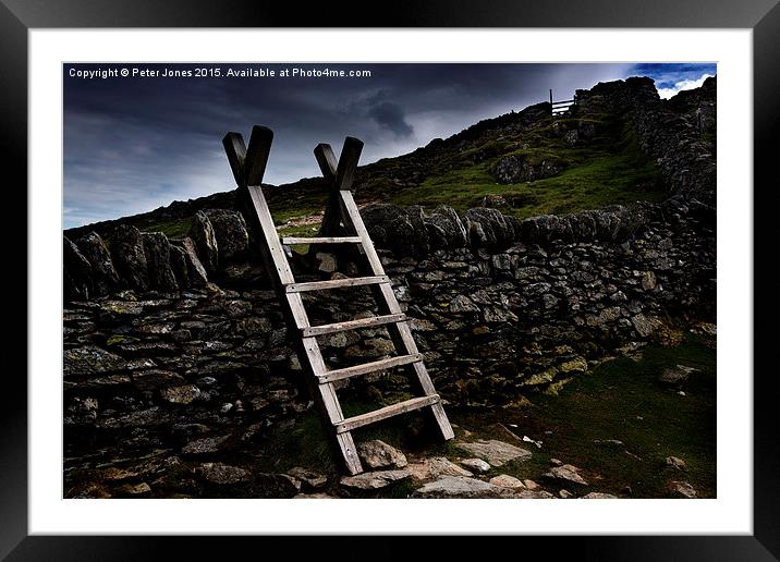  Lake District stile to the "Hole in the Wall". Framed Mounted Print by Peter Jones